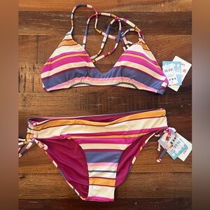 Brand new ROXY Striped Bikini Set with tie straps